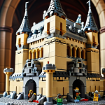A stack of Lego bricks being assembled into a magnificent castle, symbolizing small achievements leading to big changes.